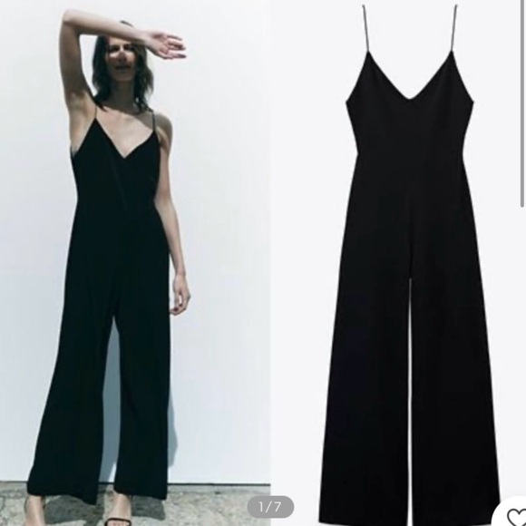 Zara Minimalist Black Wide-Leg Jumpsuit | Size Large - Picture 1 of 8